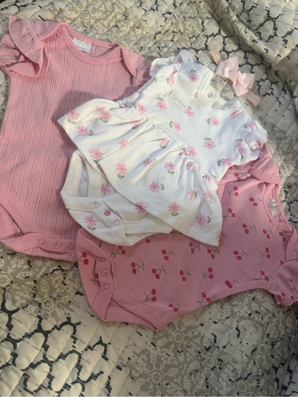 Baby Girls' Pink Floral & Solid One-Piece Bodysuit Set Jessica Simpson